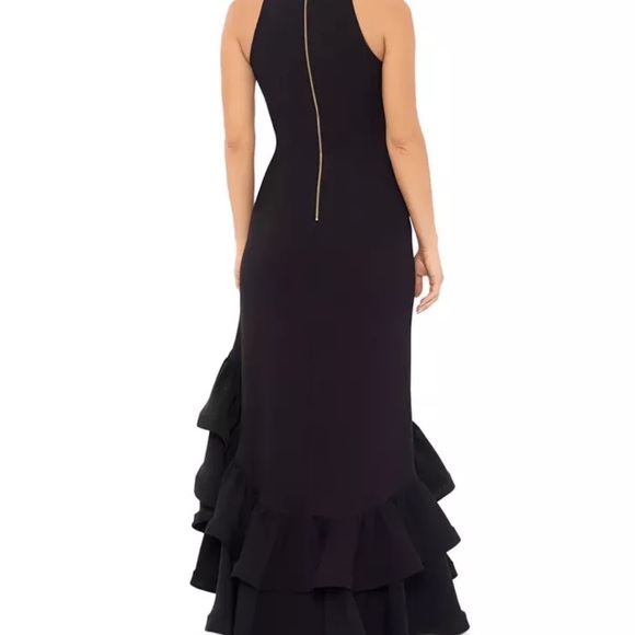 Betsy & Adam Black Ruffle Halter Crepe Gown Size 4 $259 - Picture 3 of 3